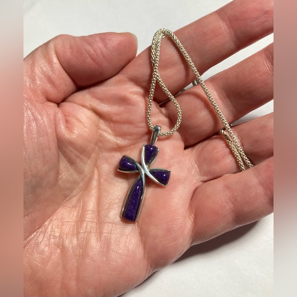 Purple Charoite Sterling Silver Cross Necklace by Coleman Company - Picture 2 of 8